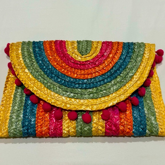 Shiraleah Handbags - 🎉Shiraleah Chicago Rainbow Clutch Fully Lined w Hot Pink Pom Poms w Snap Button